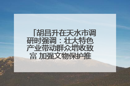胡昌升在天水市调研时强调：壮大特色产业带动群众增收致富 加强文物保护推动文化创新发展