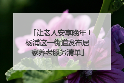 让老人安享晚年！杨浦这一街道发布居家养老服务清单